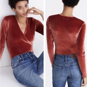 Madewell Velvet Wrap Bodysuit in Terracotta xxs